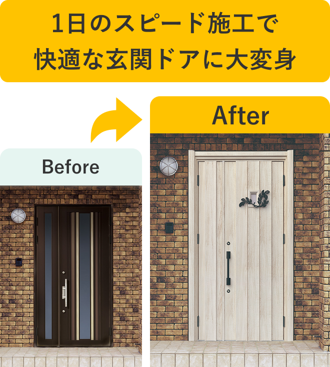 1日のスピード施工で快適な玄関ドアに大変身